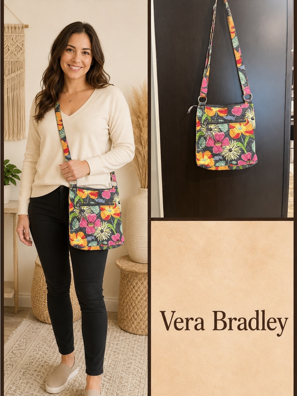Vera Bradley quilted cotton crossbody bag in the retired "Jazzy Blooms" pattern,